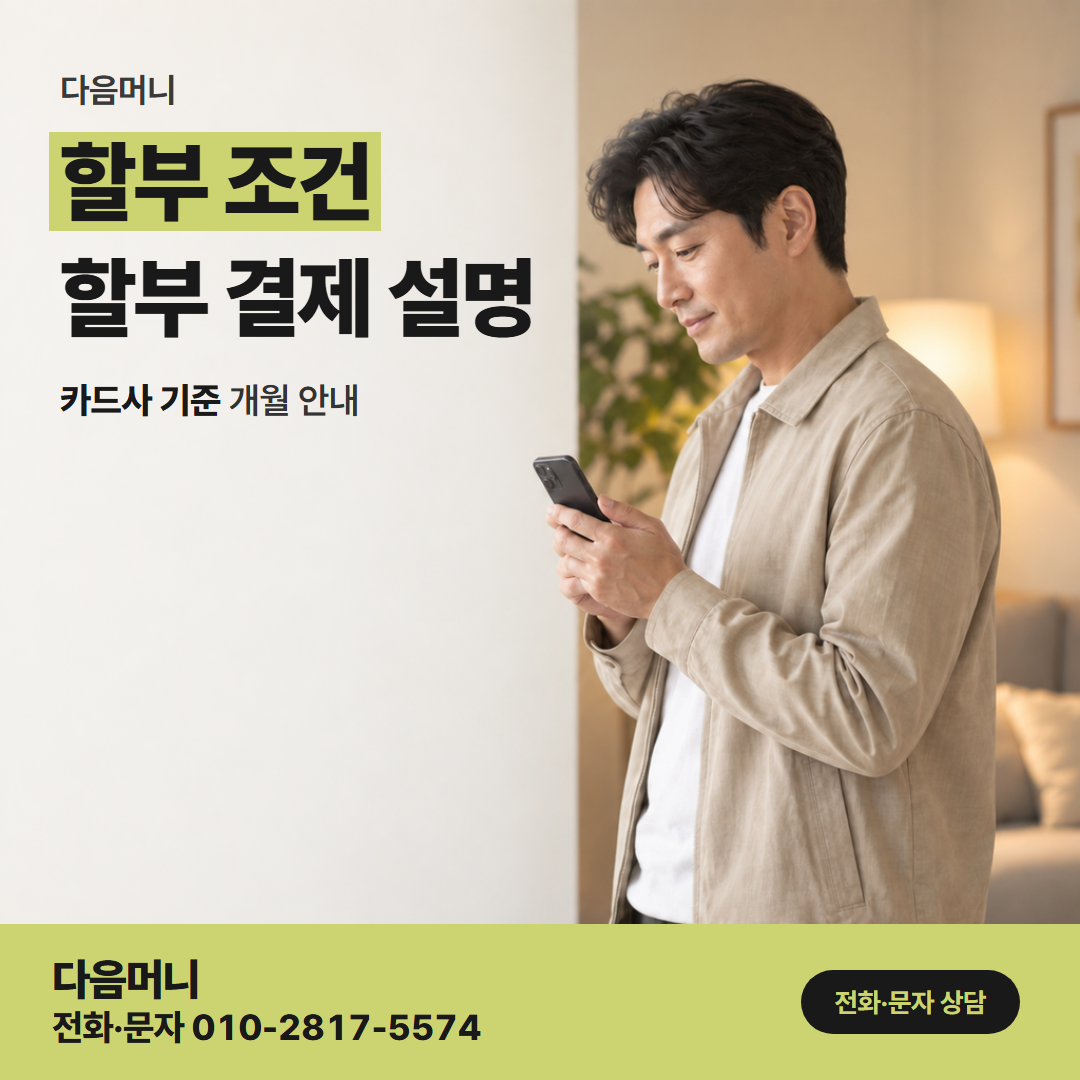 다음머니 카드깡결제사이트 사이트 설명과 같은 할부 개월 안내
